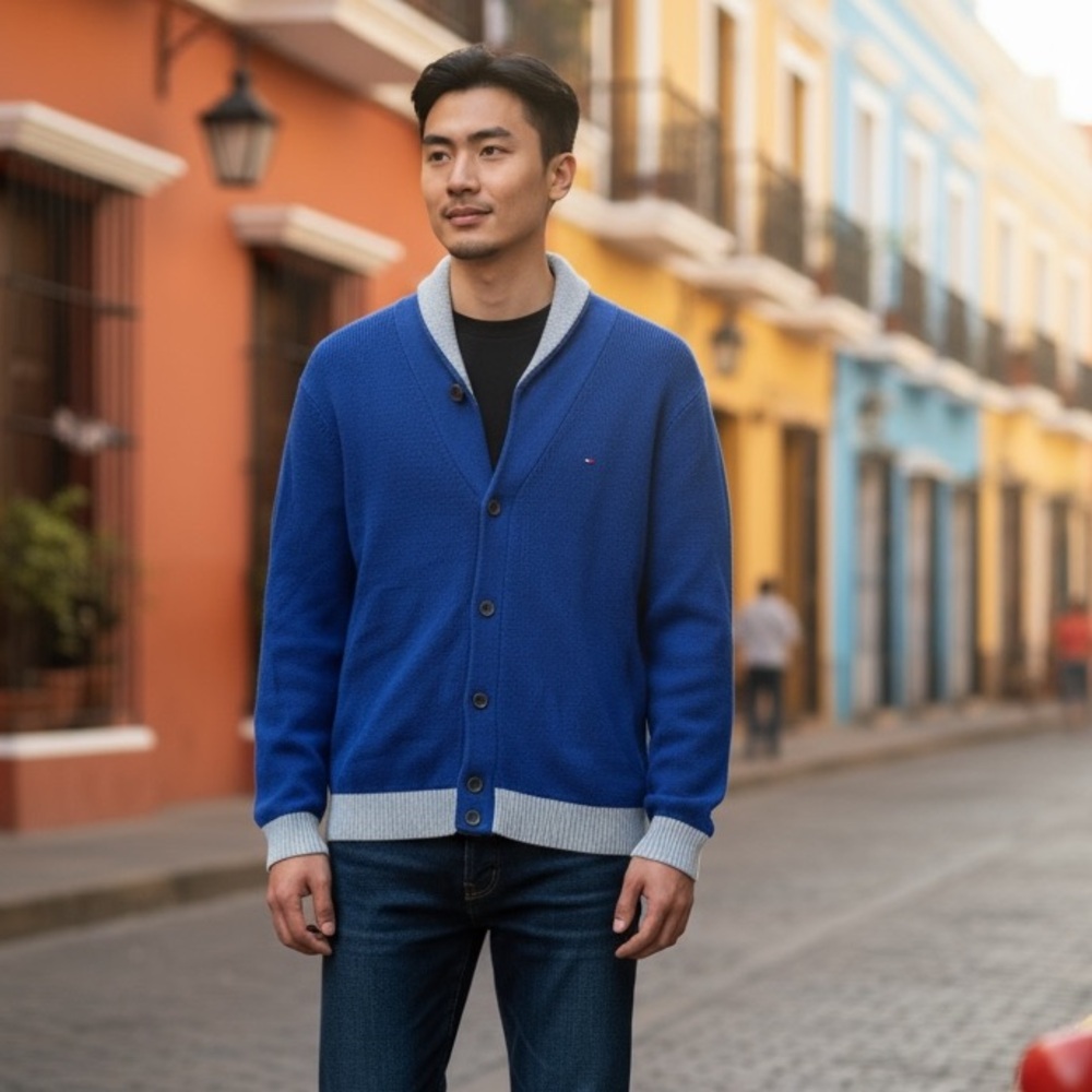 Tommy Hilfiger Blue and Gray Knit Sweater